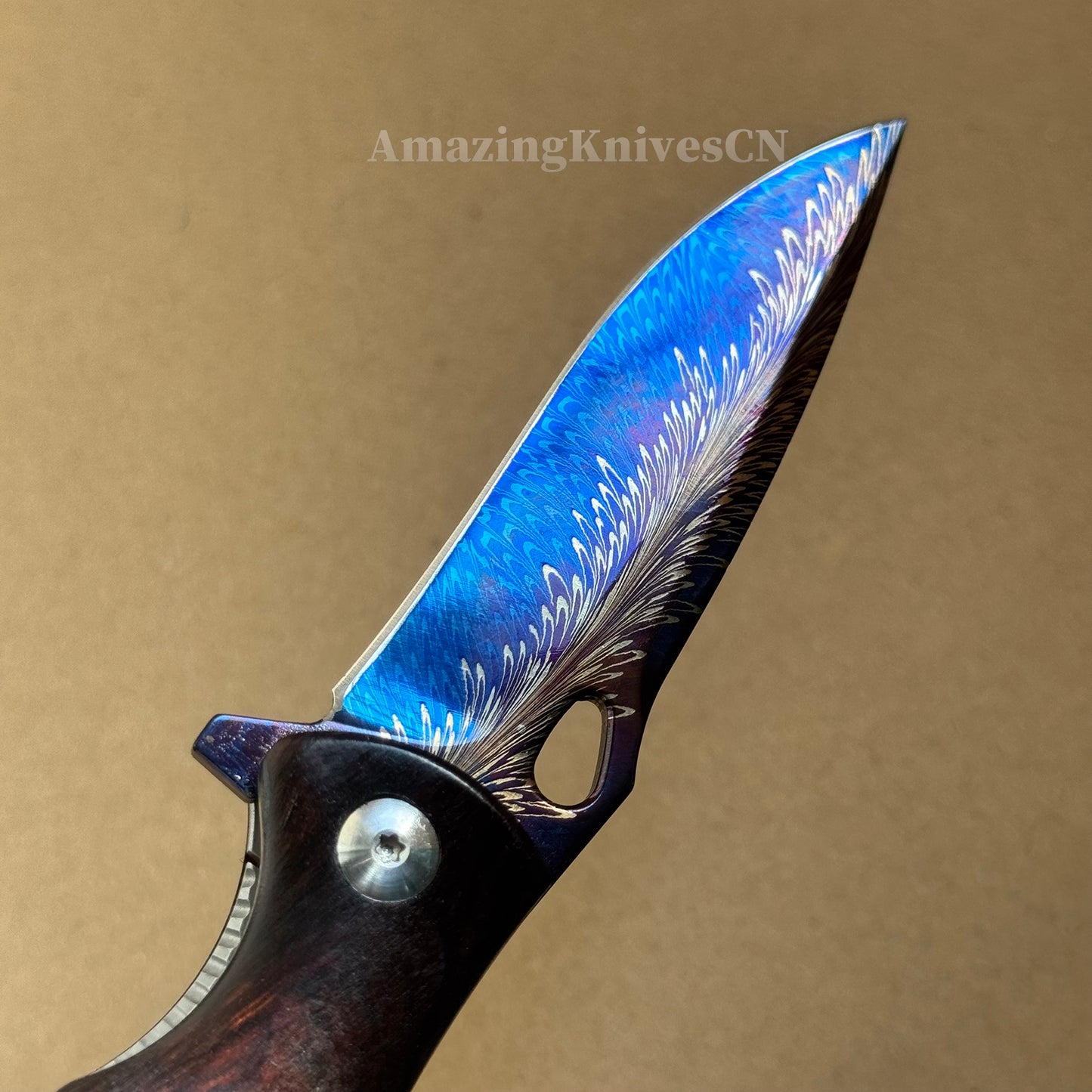 Collectible Feather Knife Folding Pocket Knife Survival Tactical Ball Bearing Flipper with Leather Sheath - AK-HT1010