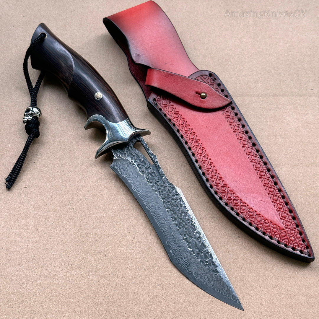 Handmade Forged Damascus Hunting Knife Handcrafted Fixed Blade - AK-HT0529-S