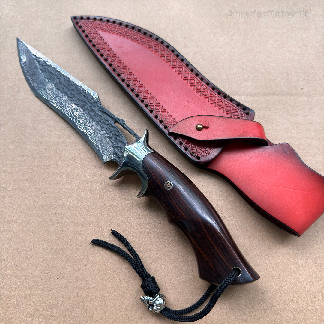 Handmade Forged Damascus Hunting Knife Handcrafted Fixed Blade - AK-HT0529-S