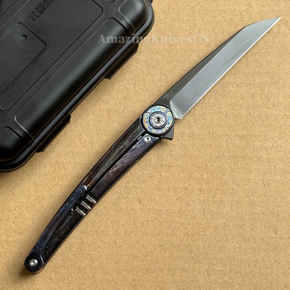 Japanese DC53 Steel Blade Pocket Knife Full Titanium Handle - AK-HT1014