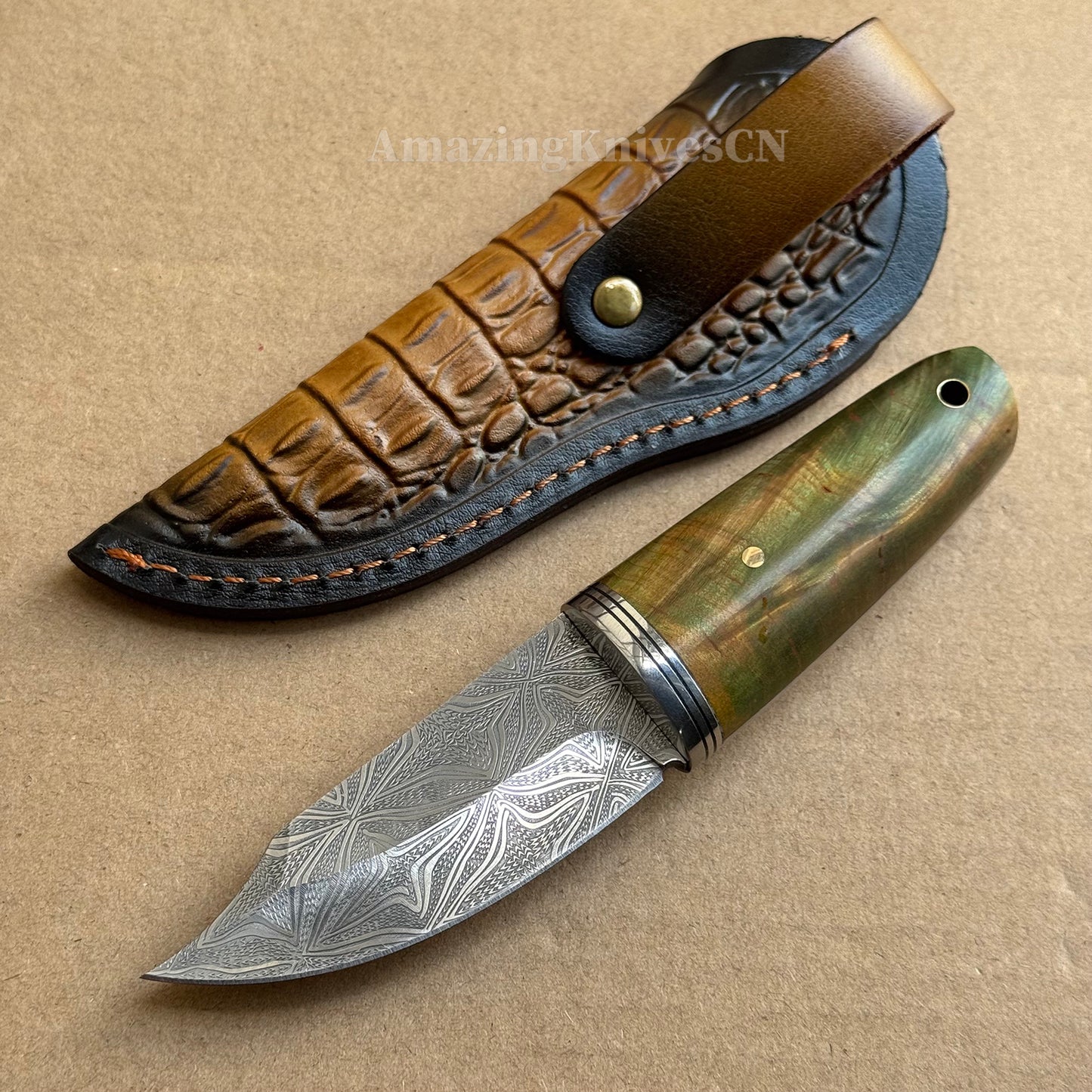 Collectible Stainless Steel Utility Knife Fixed Blade Wood Handle w/ Sheath - AK-HT0970