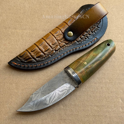 Collectible Stainless Steel Utility Knife Fixed Blade Wood Handle w/ Sheath - AK-HT0970