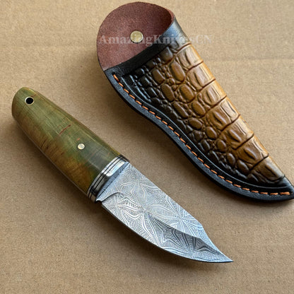 Collectible Stainless Steel Utility Knife Fixed Blade Wood Handle w/ Sheath - AK-HT0970