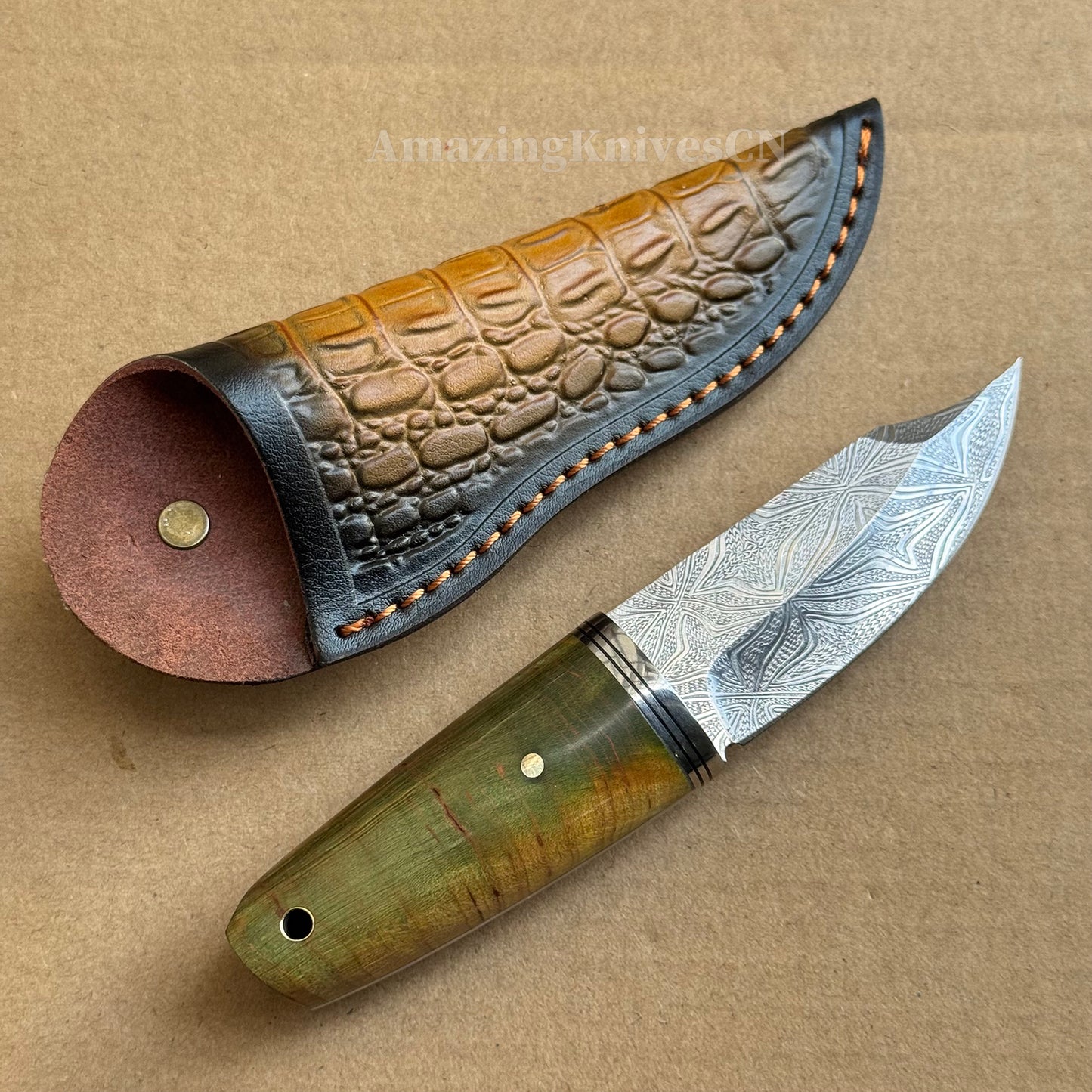 Collectible Stainless Steel Utility Knife Fixed Blade Wood Handle w/ Sheath - AK-HT0970