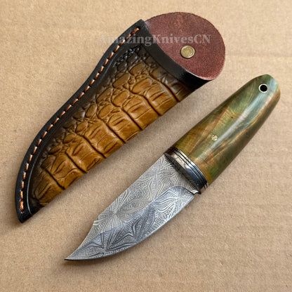 Collectible Stainless Steel Utility Knife Fixed Blade Wood Handle w/ Sheath - AK-HT0970