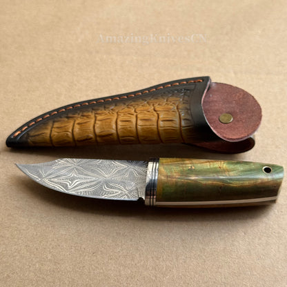 Collectible Stainless Steel Utility Knife Fixed Blade Wood Handle w/ Sheath - AK-HT0970