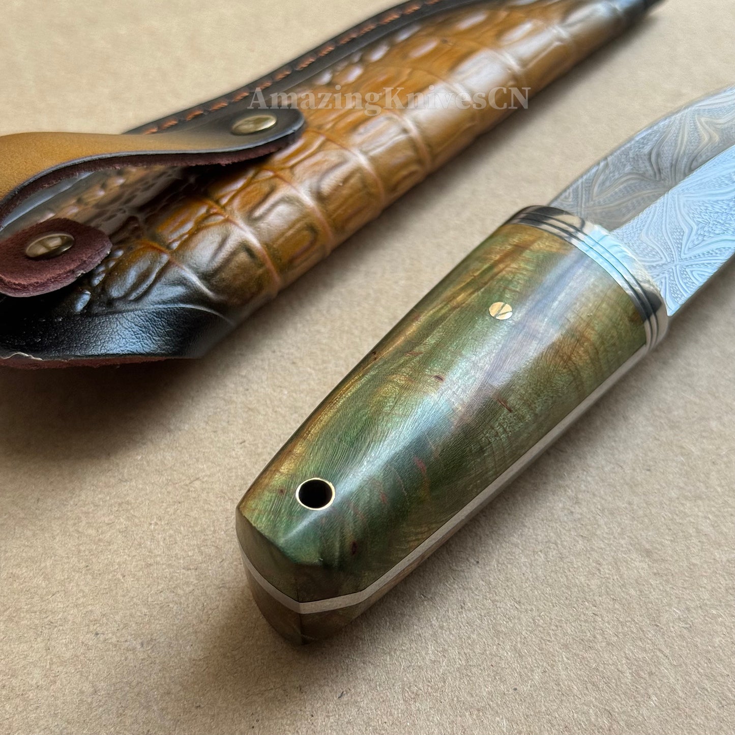 Collectible Stainless Steel Utility Knife Fixed Blade Wood Handle w/ Sheath - AK-HT0970