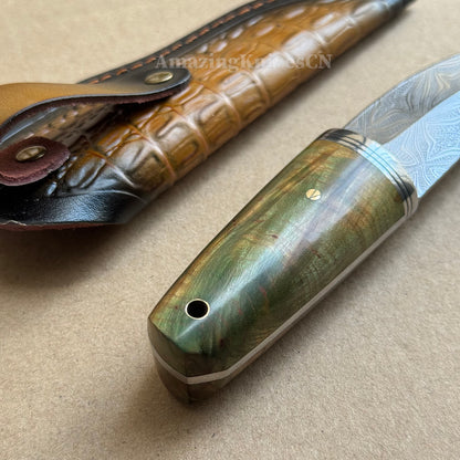 Collectible Stainless Steel Utility Knife Fixed Blade Wood Handle w/ Sheath - AK-HT0970