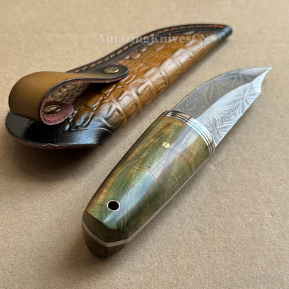 Collectible Stainless Steel Utility Knife Fixed Blade Wood Handle w/ Sheath - AK-HT0970