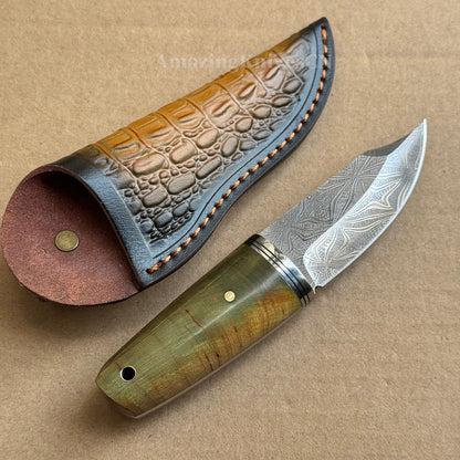 Collectible Stainless Steel Utility Knife Fixed Blade Wood Handle w/ Sheath - AK-HT0970