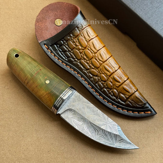 Collectible Stainless Steel Utility Knife Fixed Blade Wood Handle w/ Sheath - AK-HT0970