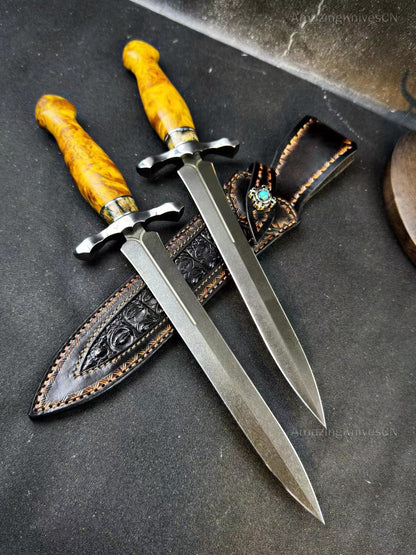 Handcrafted Collectible Wootz Steel Dirk Hunting Knife Sword Fixed Blade Dagger - AK-HT0942