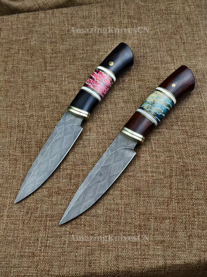 Top Tier Collectible Knife Luxury Handforged Damacus Steel Fixed Blade Knife with Leather Sheath - AK-HT1001