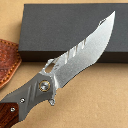 M390 Pocket Knife Desert Ironwood Folding Knife w/Sheath - AK-HT0984