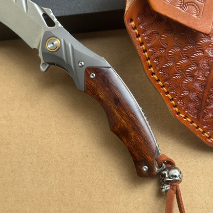 M390 Pocket Knife Desert Ironwood Folding Knife w/Sheath - AK-HT0984