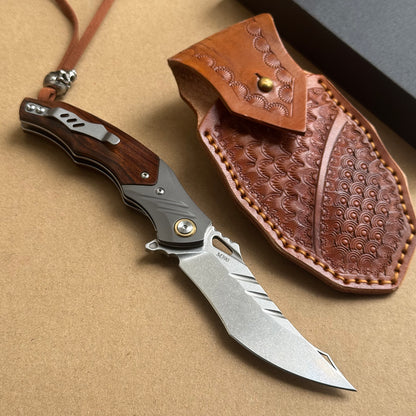 M390 Pocket Knife Desert Ironwood Folding Knife w/Sheath - AK-HT0984