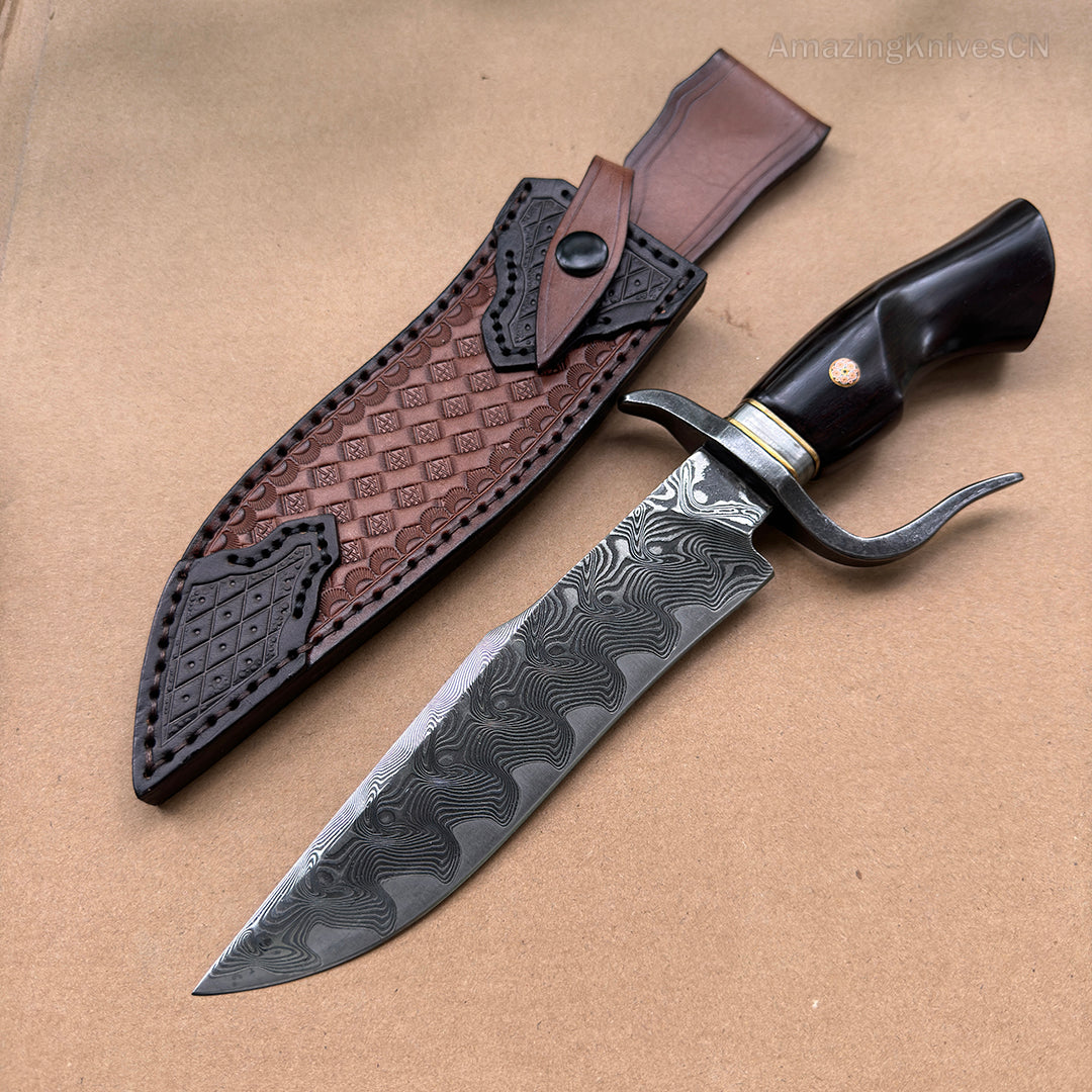 Handmade VG10 Damascus Steel Hunting Knife Survival Bowie Knife w/ Sheath Outdoor - AK-HT0638-S2