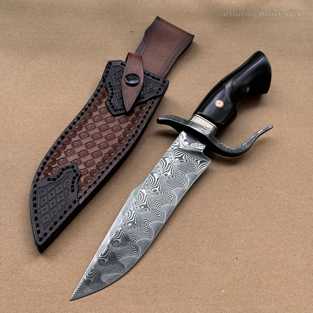 Handmade VG10 Damascus Steel Hunting Knife Survival Bowie Knife w/ Sheath Outdoor - AK-HT0638-S2