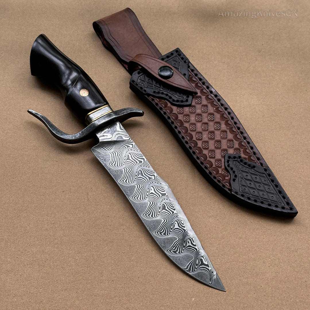 Handmade VG10 Damascus Steel Hunting Knife Survival Bowie Knife w/ Sheath Outdoor - AK-HT0638-S2