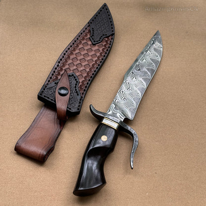 Handmade VG10 Damascus Steel Hunting Knife Survival Bowie Knife w/ Sheath Outdoor - AK-HT0638-S2