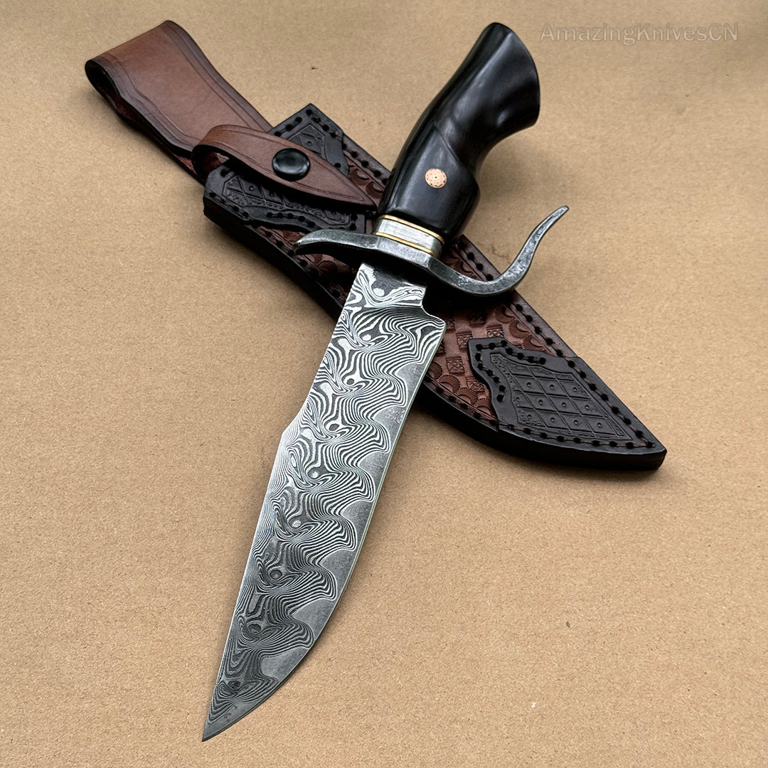 Handmade VG10 Damascus Steel Hunting Knife Survival Bowie Knife w/ Sheath Outdoor - AK-HT0638-S2