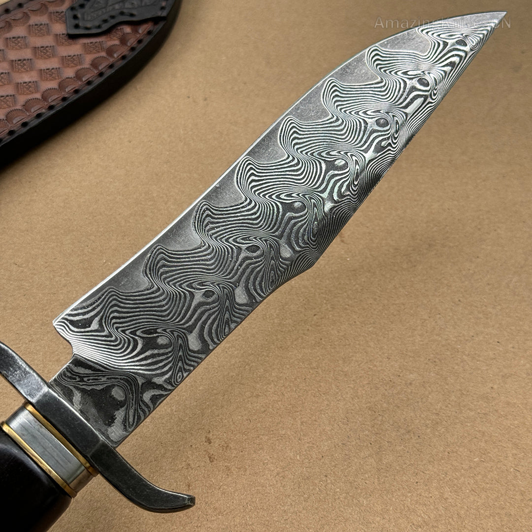 Handmade VG10 Damascus Steel Hunting Knife Survival Bowie Knife w/ Sheath Outdoor - AK-HT0638-S2