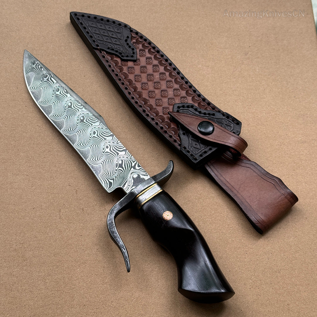 Handmade VG10 Damascus Steel Hunting Knife Survival Bowie Knife w/ Sheath Outdoor - AK-HT0638-S2