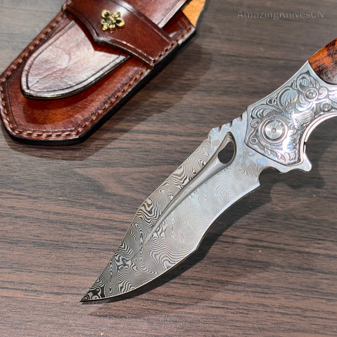 Collectible VG10 Damascus Folding Knife Pocket Knife Snakewood Handle- AK-HT0844