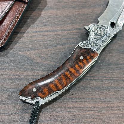 Collectible VG10 Damascus Folding Knife Pocket Knife Snakewood Handle- AK-HT0844