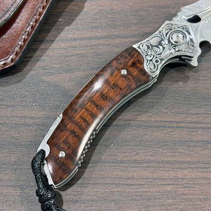 Collectible VG10 Damascus Folding Knife Pocket Knife Snakewood Handle- AK-HT0844