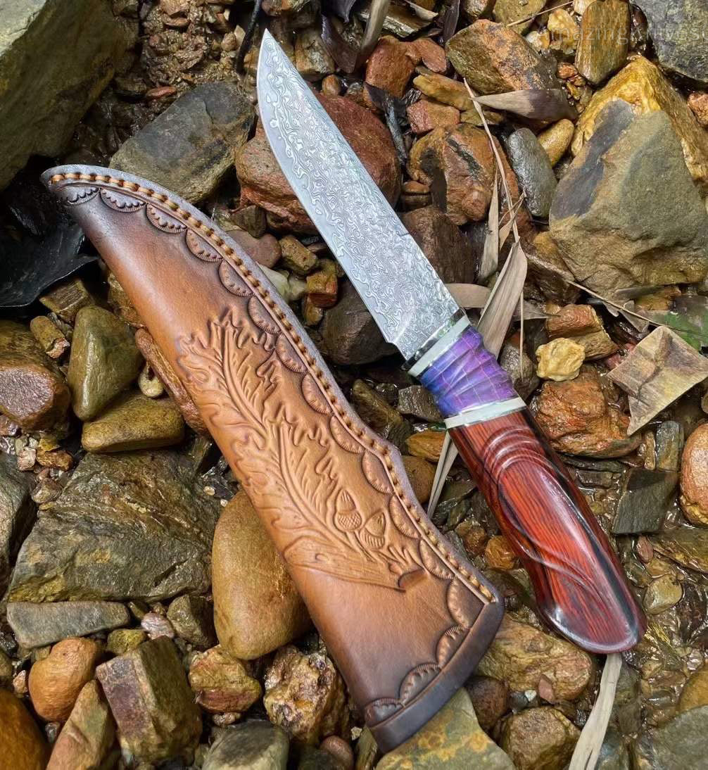 VG10 Damascus Hunting Knife Outdoor Survival Knives Wood Handle - AK-HT0852