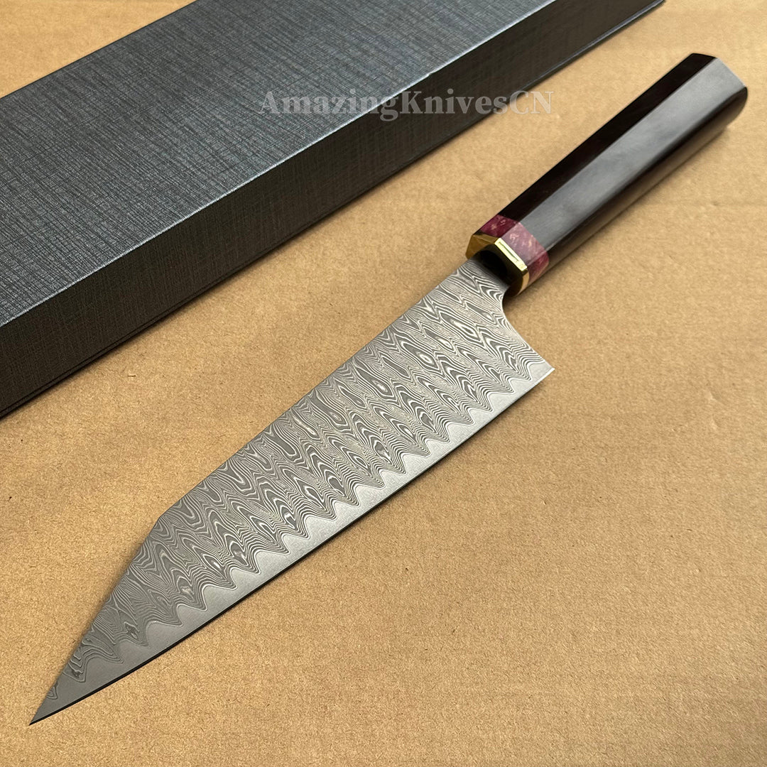 Powder Metallurgy VG10 Damascus Steel Kitchen Kiritsuke Knife Chef's Knife, Stabilized Ebony Wood Handle - AK-DC1077