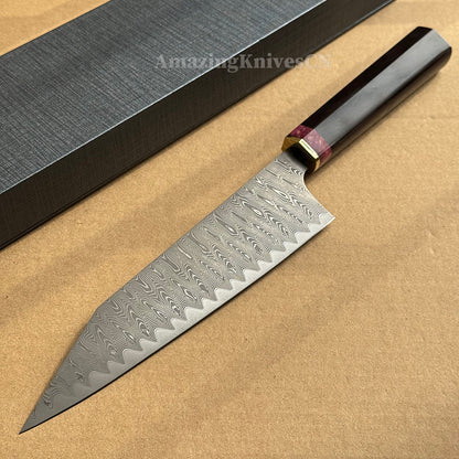 Powder Metallurgy VG10 Damascus Steel Kitchen Kiritsuke Knife Chef's Knife, Stabilized Ebony Wood Handle - AK-DC1077