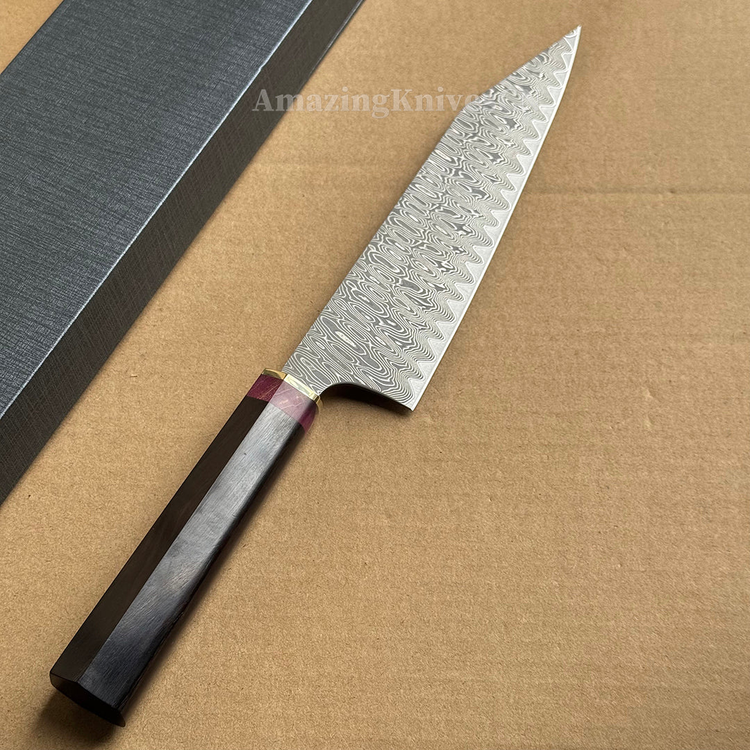 Powder Metallurgy VG10 Damascus Steel Kitchen Kiritsuke Knife Chef's Knife, Stabilized Ebony Wood Handle - AK-DC1077