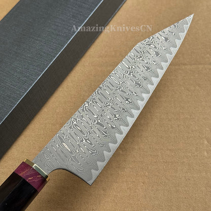 Powder Metallurgy VG10 Damascus Steel Kitchen Kiritsuke Knife Chef's Knife, Stabilized Ebony Wood Handle - AK-DC1077