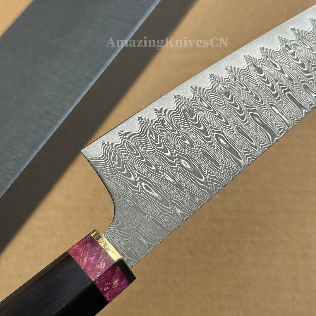 Powder Metallurgy VG10 Damascus Steel Kitchen Kiritsuke Knife Chef's Knife, Stabilized Ebony Wood Handle - AK-DC1077