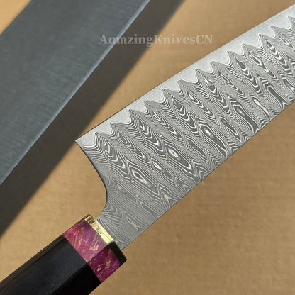 Powder Metallurgy VG10 Damascus Steel Kitchen Kiritsuke Knife Chef's Knife, Stabilized Ebony Wood Handle - AK-DC1077