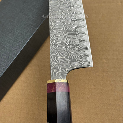 Powder Metallurgy VG10 Damascus Steel Kitchen Kiritsuke Knife Chef's Knife, Stabilized Ebony Wood Handle - AK-DC1077