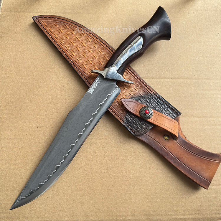 HAND FORGED DAMASCUS HUNTING KNIFE BOWIE KNIVES SURVIVAL SAN MAI - AK-HT0579