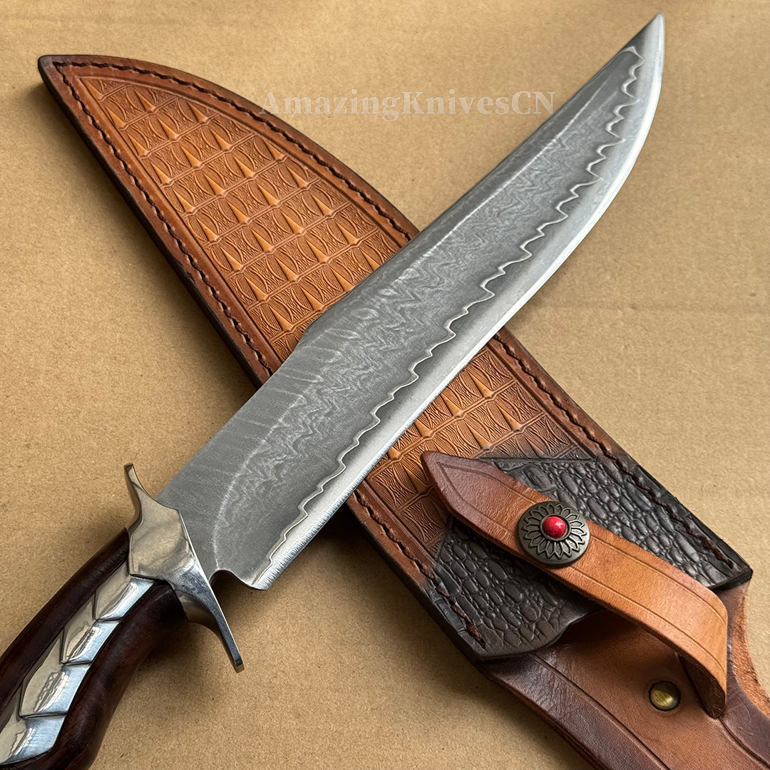 HAND FORGED DAMASCUS HUNTING KNIFE BOWIE KNIVES SURVIVAL SAN MAI - AK-HT0579