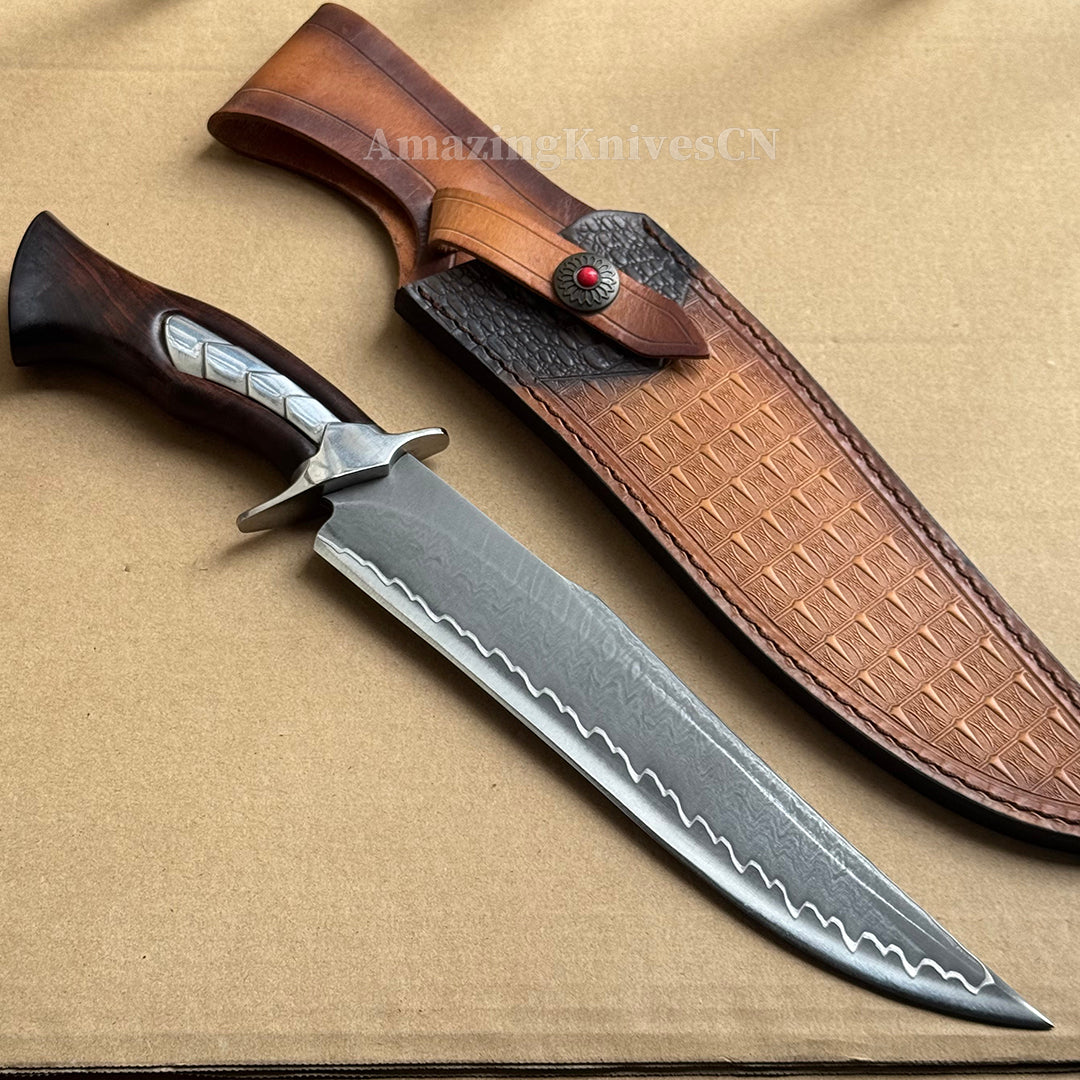HAND FORGED DAMASCUS HUNTING KNIFE BOWIE KNIVES SURVIVAL SAN MAI - AK-HT0579