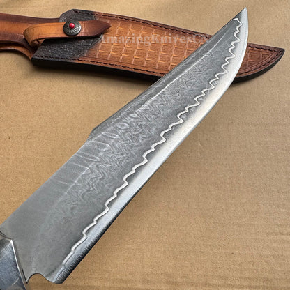 HAND FORGED DAMASCUS HUNTING KNIFE BOWIE KNIVES SURVIVAL SAN MAI - AK-HT0579