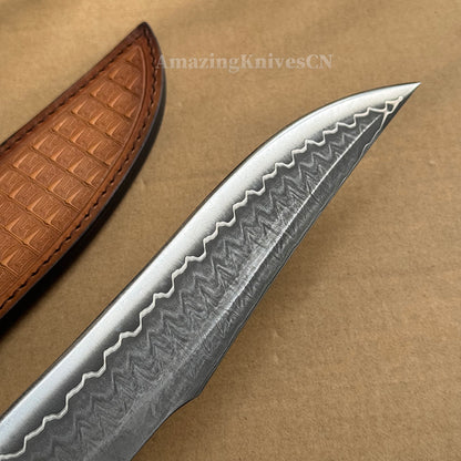 HAND FORGED DAMASCUS HUNTING KNIFE BOWIE KNIVES SURVIVAL SAN MAI - AK-HT0579