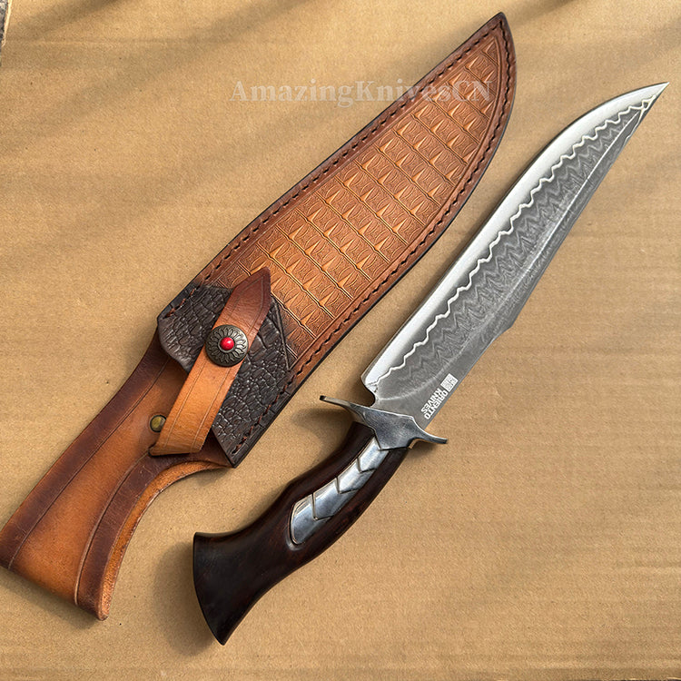 HAND FORGED DAMASCUS HUNTING KNIFE BOWIE KNIVES SURVIVAL SAN MAI - AK-HT0579