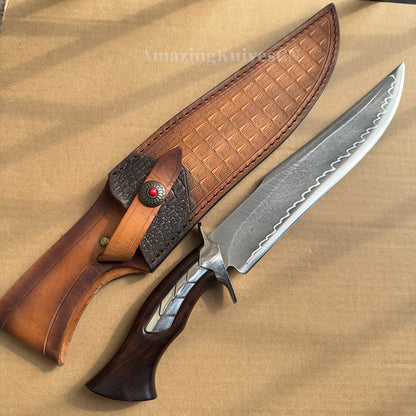 HAND FORGED DAMASCUS HUNTING KNIFE BOWIE KNIVES SURVIVAL SAN MAI - AK-HT0579