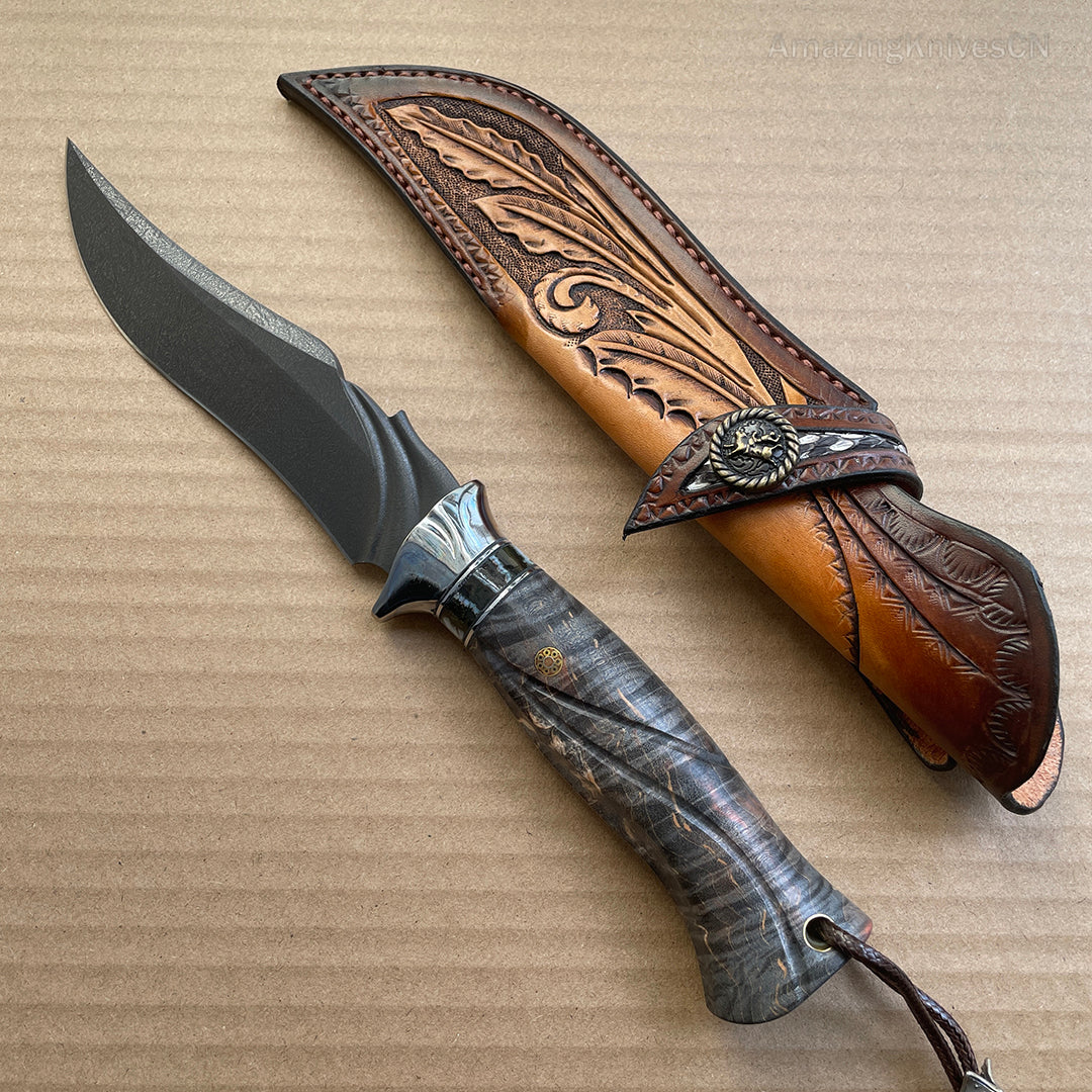 Precious Wootz Steel Hunting Knife Survival Straight Knives Bowie Stable Wood - AK-HT0834