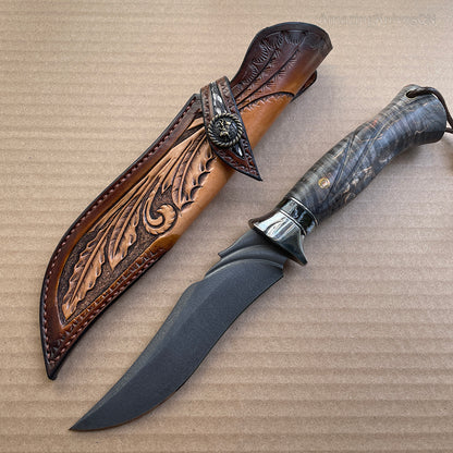 Precious Wootz Steel Hunting Knife Survival Straight Knives Bowie Stable Wood - AK-HT0834
