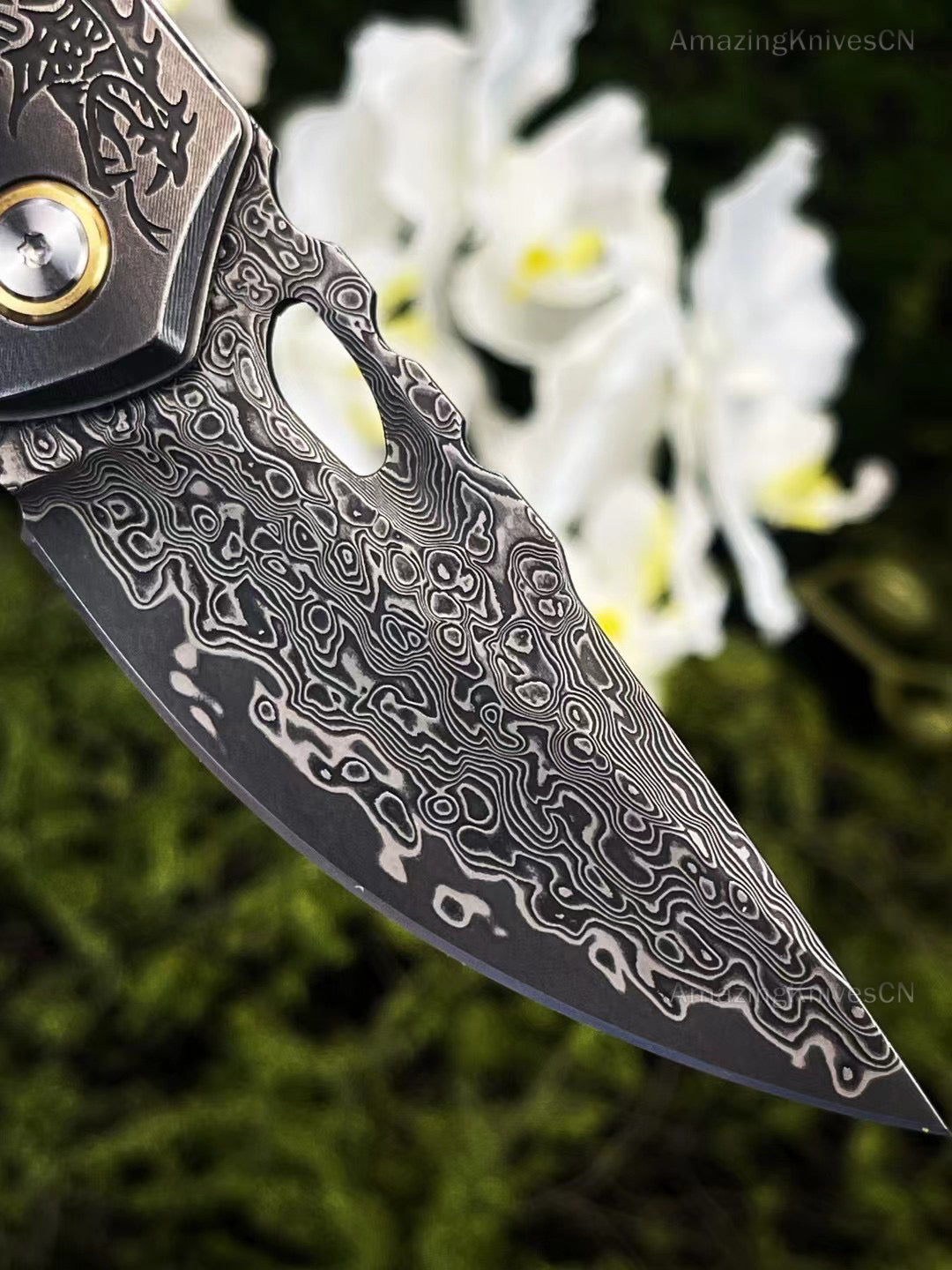 VG10 Damascus Steel Pocket Knife Hunting Knife Survival Folding Stable Wood Clip - AK-HT0954