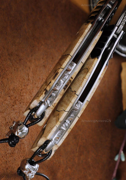 85 Layer Damascus Pocket Knife Hunting Rescue Survival Folding Wood Ball Bearing - AK-HT0859