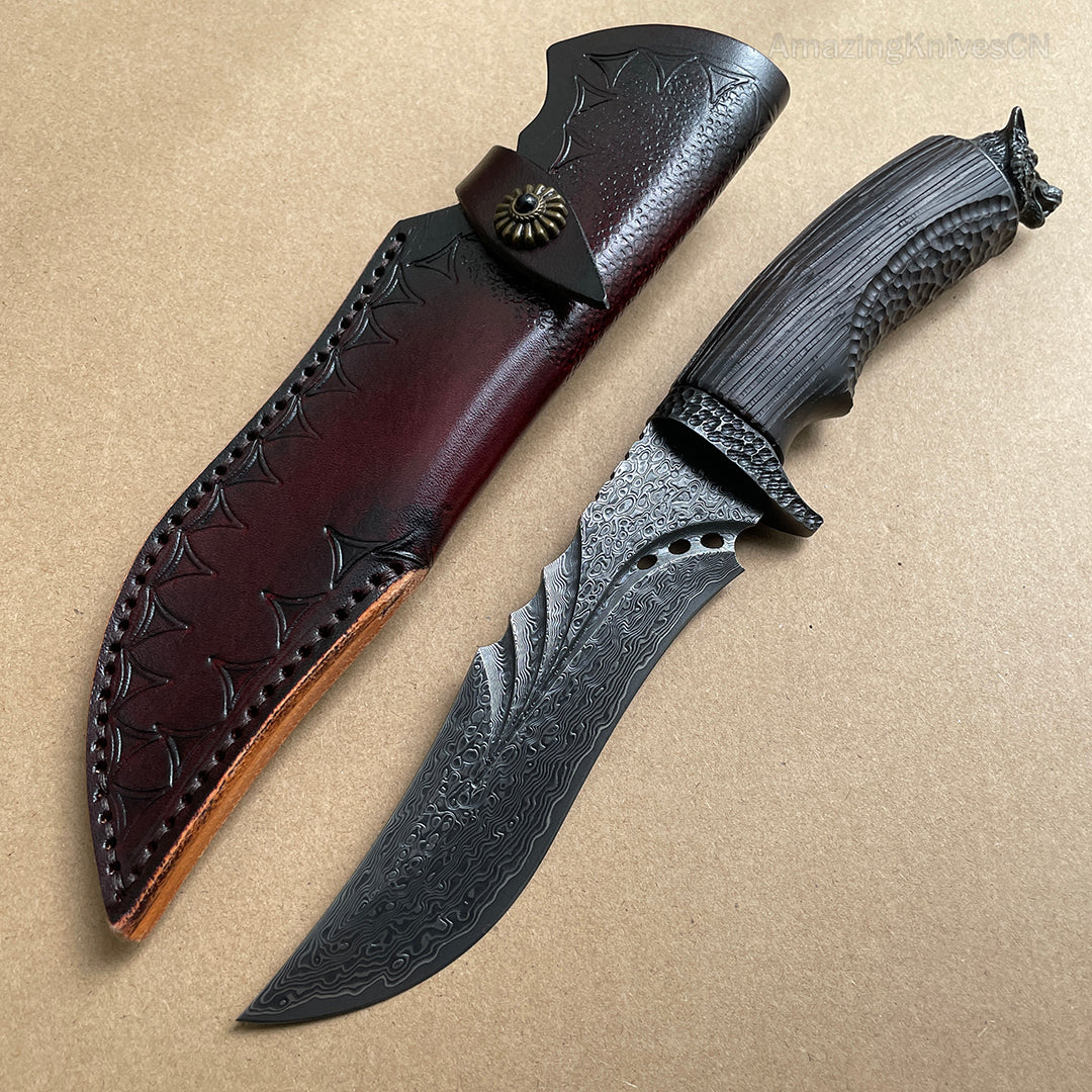 Hunting Damascus Bowie Knife Rescue Survival Knife Collectible Handmade Knife - AK-HT0708